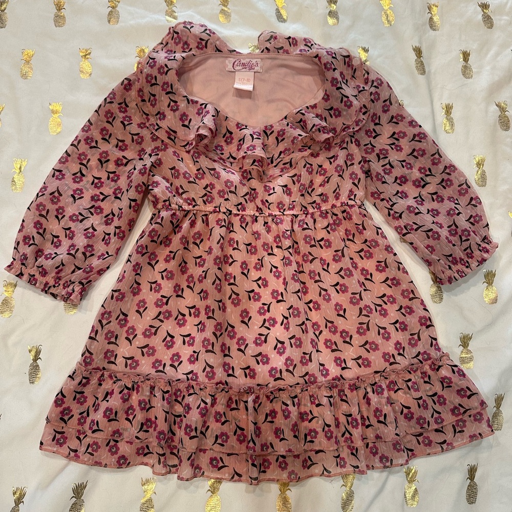 Candie’s Girl Toddler Girl Dress Size S (7-8) Pink floral print, sheer, lined.